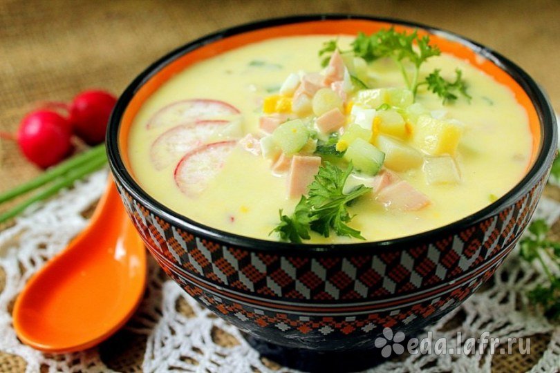 Окрошка на курином бульоне