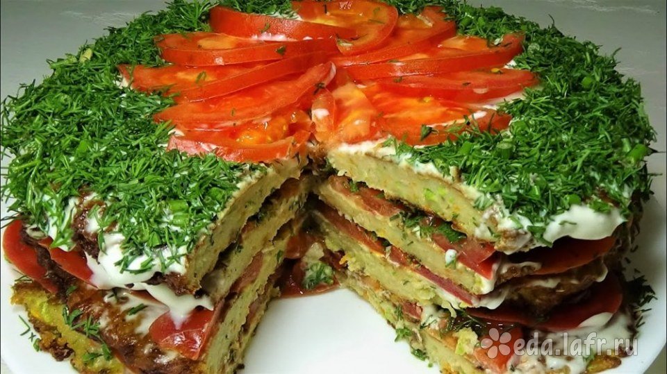 Кабачково-сырный тортик с мясом